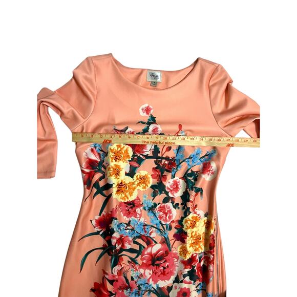 Beige by Eci Peach Spring Floral Midi Straight Pencil Dress 3/4 Sleeve Size 8 - Picture 11 of 15